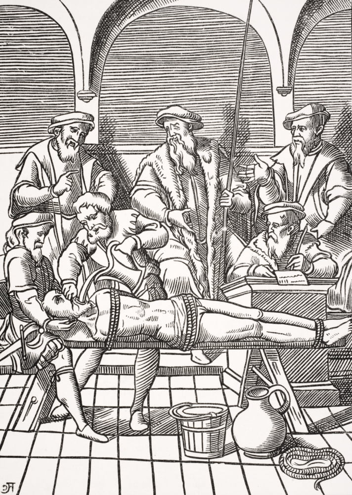 Posterazzi The Water Torture Copy Of Woodcut In J DamhoudereS Praxis Rerum Criminalium Published Antwerp 1556 Canvas Art - Ken Welsh Design Pics (24 x 34)