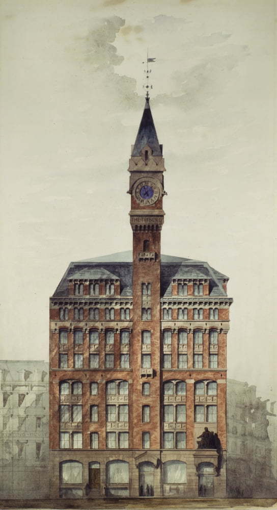 Posterazzi Watercolor 1873 Tribune Building New York City Canvas Art - Richard Morris Hunt (24 x 36)