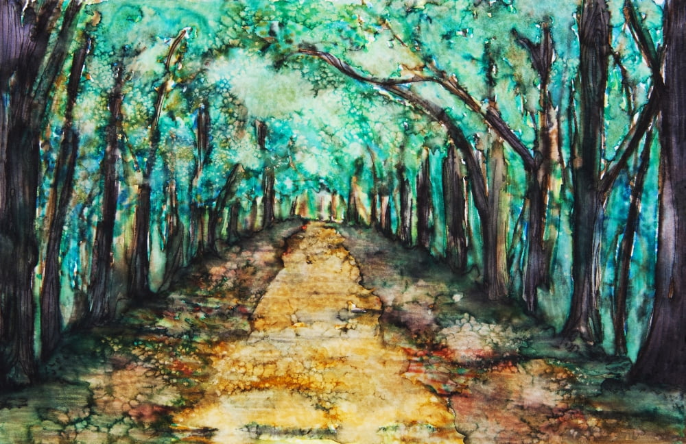 Posterazzi Watercolour painting of a path lined with trees Canvas Art - Tara Thelen Design Pics (34 x 22)