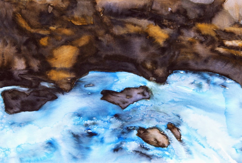 Posterazzi Watercolour painting of water flowing over rocks Canvas Art - Tara Thelen  Design Pics (34 x 22)