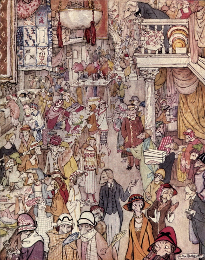 Posterazzi Where the Blue Begins 1922 Shopping female paradise Canvas Art - A Rackham (24 x 36)