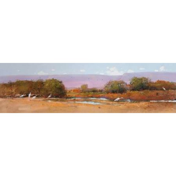 Posterazzi White Cattle Egrets Canvas Art - Tom Perkinson (12 x 36)