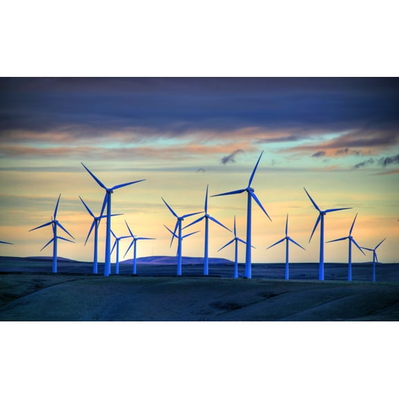 Posterazzi Windmill Farm Outside Of Pincher Creek Alberta Canvas Art - Robert Postma Design Pics (34 x 22)
