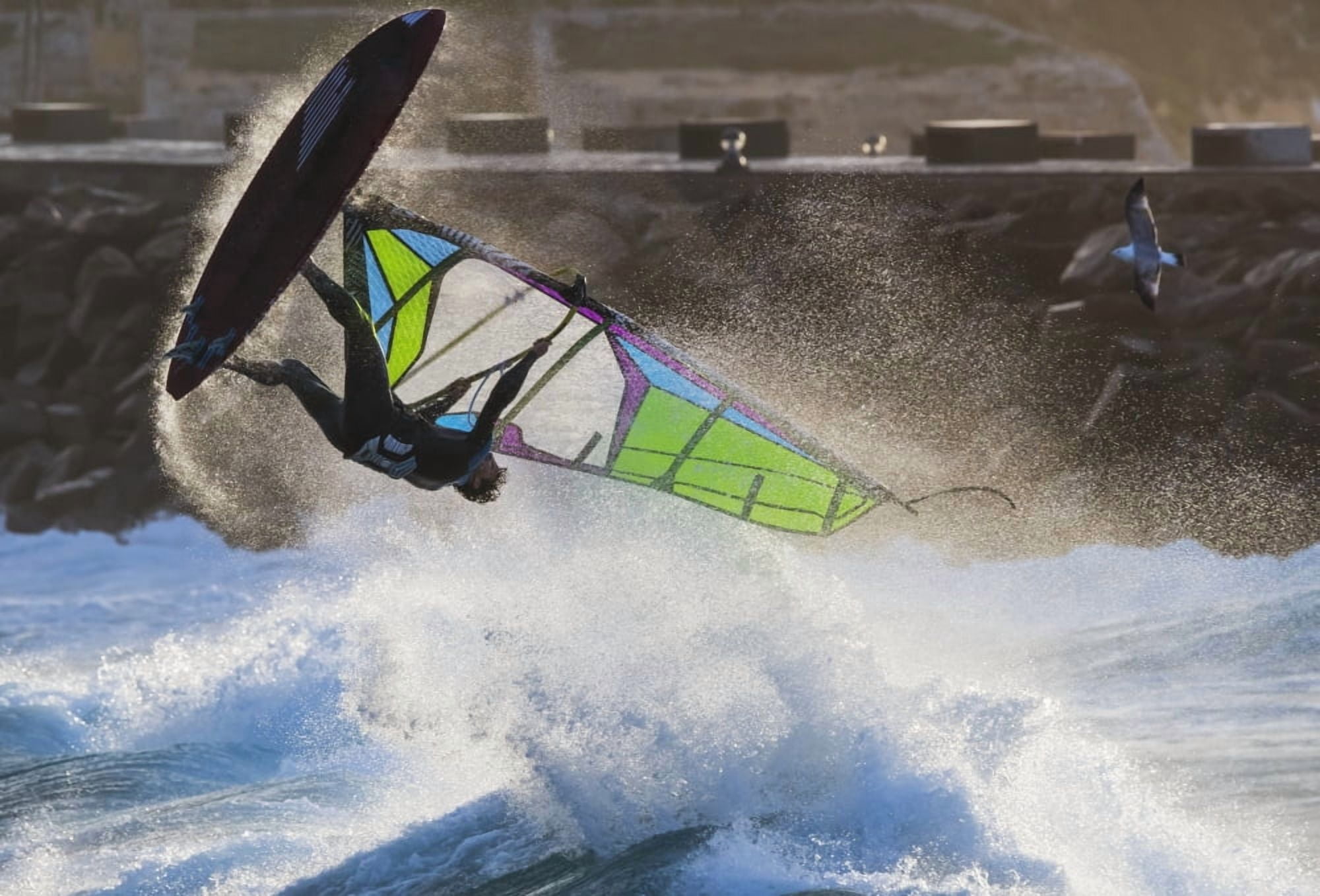 Posterazzi Windsurfer flipping upside down over the water Tarifa Cadiz Andalusia Spain Canvas Art - Ben Welsh Design Pics (36 x 24)