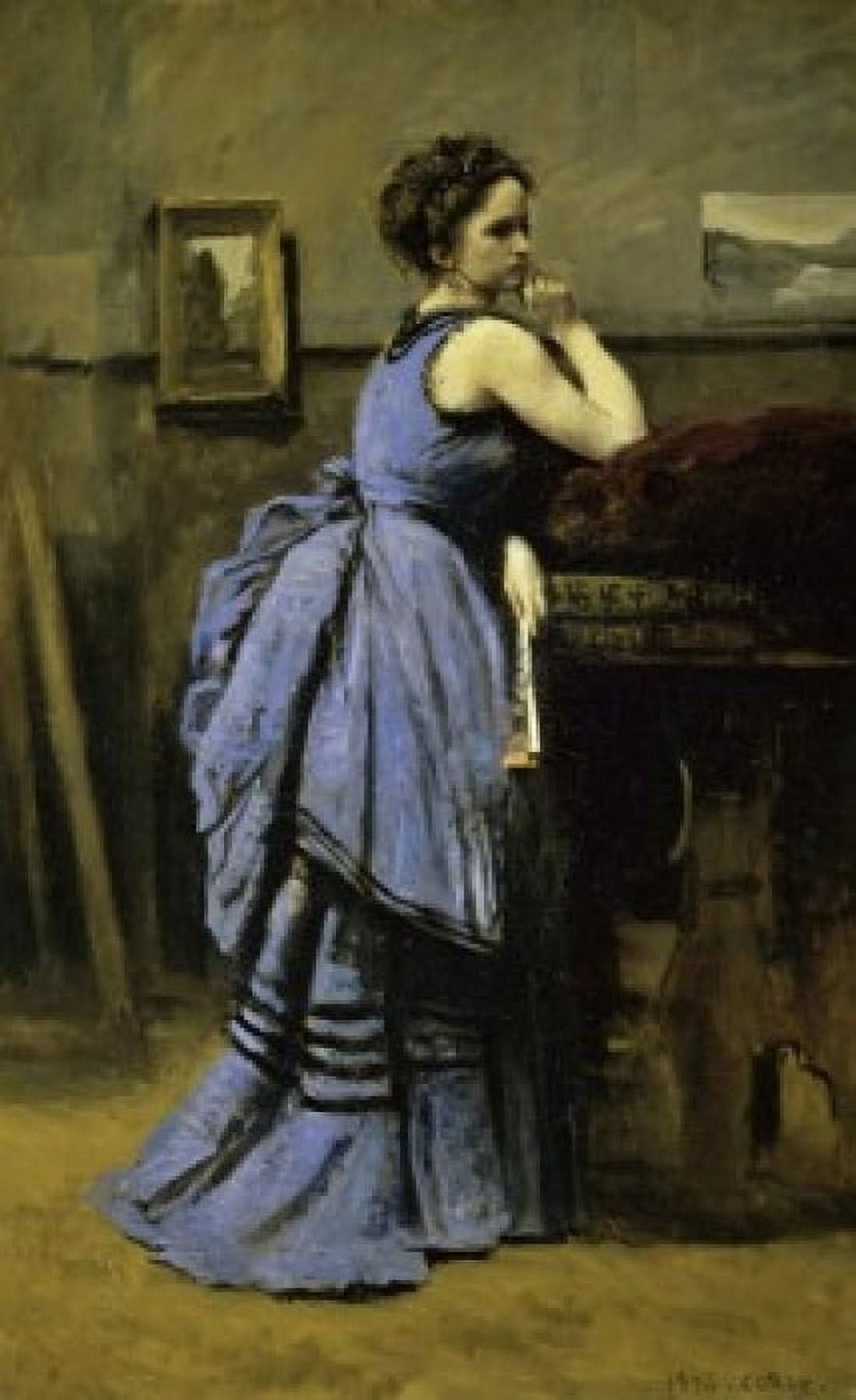 Posterazzi The Woman in Blue (La Dame en Bleu) 1874 Jean Baptiste Camille Corot (1796-1875French) Musee du Louvre Paris Canvas Art - Jean Baptiste Camille Corot (24 x 36)