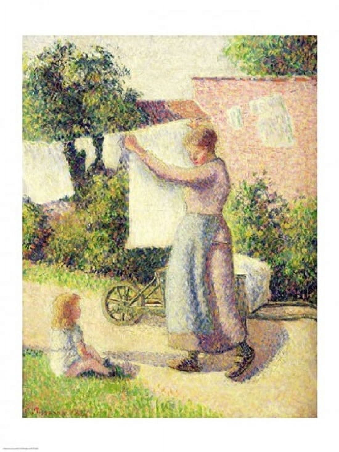 Posterazzi Woman Hanging up the Washing 1887 Canvas Art - Camille Pissarro (24 x 36)