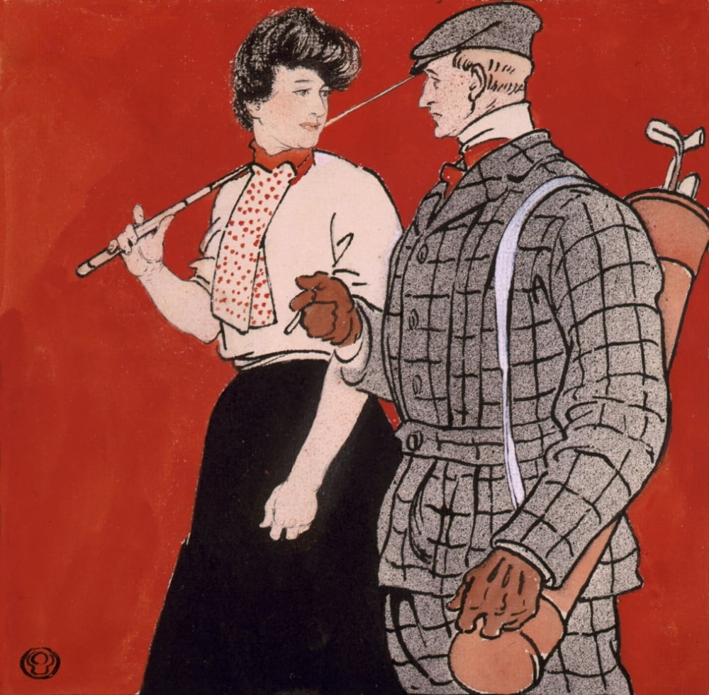 Posterazzi Woman and man Golfers Conversing 1902 Canvas Art - Edward Penfield (24 x 36)