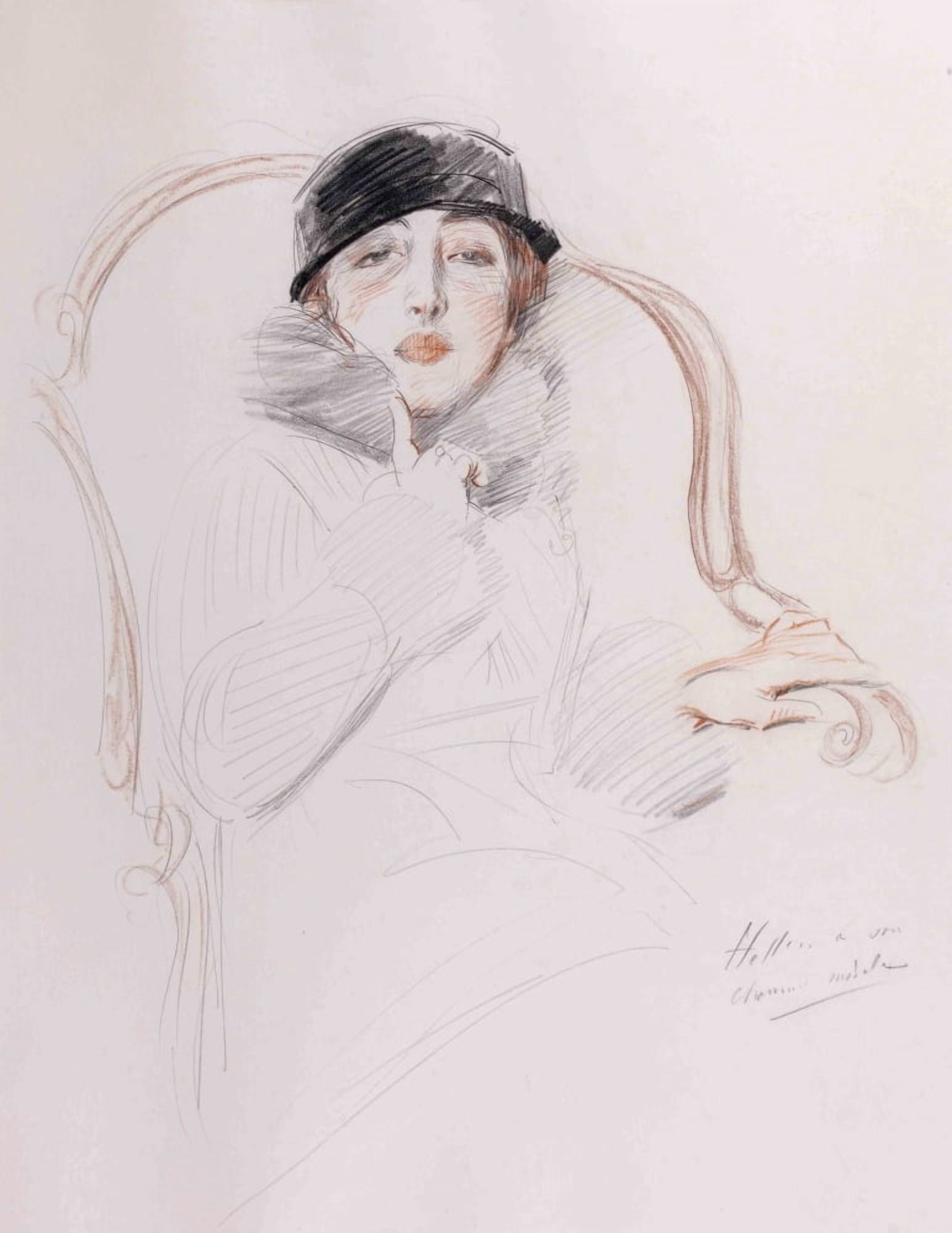 Posterazzi Woman in an Armchair Canvas Art - Paul Csar Helleu (24 x 36)