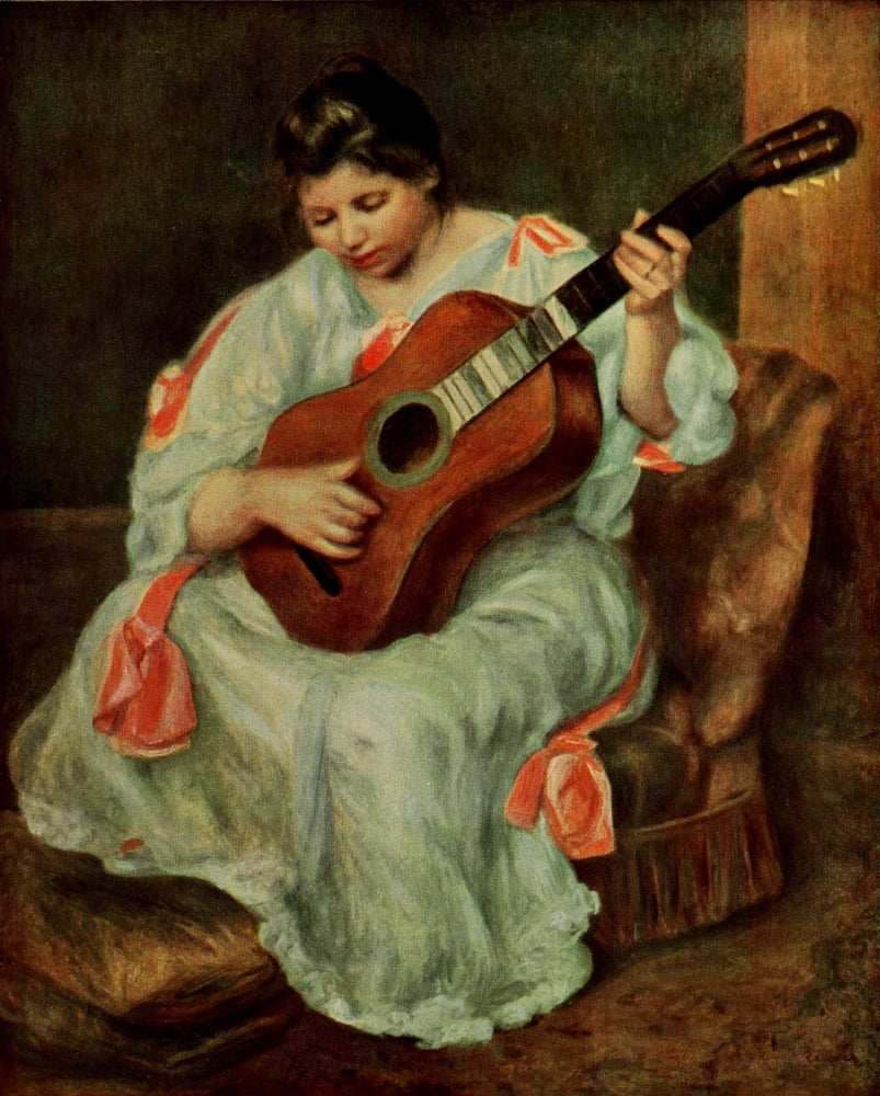 Posterazzi Woman playing the guitar Canvas Art - Pierre-Auguste Renoir (24 x 36)