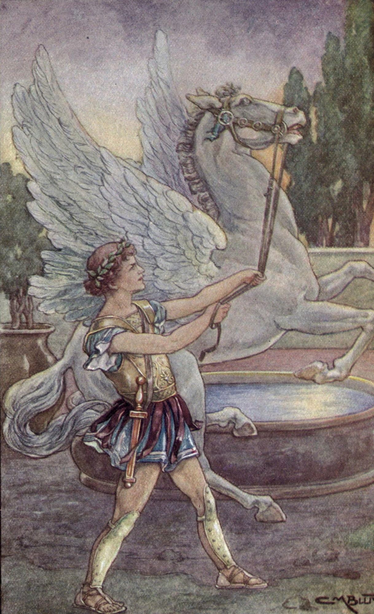 Posterazzi Wonder Stories 1920 Bellerophon took the golden reins Canvas Art - Clara M Burd (24 x 36)
