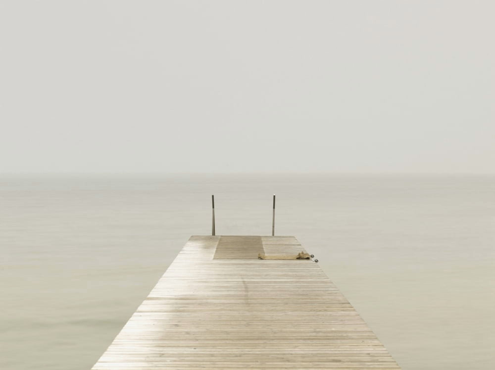 Posterazzi Wooden Pier On Misty Lake At Dawn Canvas Art - Neil Barclay Design Pics (34 x 26)