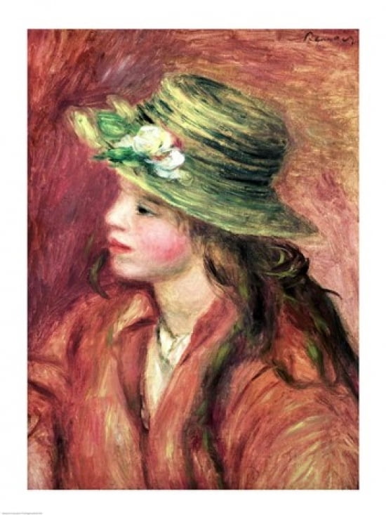 Posterazzi Young Girl in a Straw Hat Canvas Art - Pierre-Auguste Renoir (24 x 36)