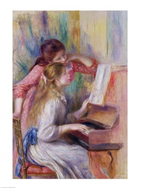 Posterazzi Young Girls at the Piano Canvas Art - Pierre-Auguste Renoir (24 x 36)