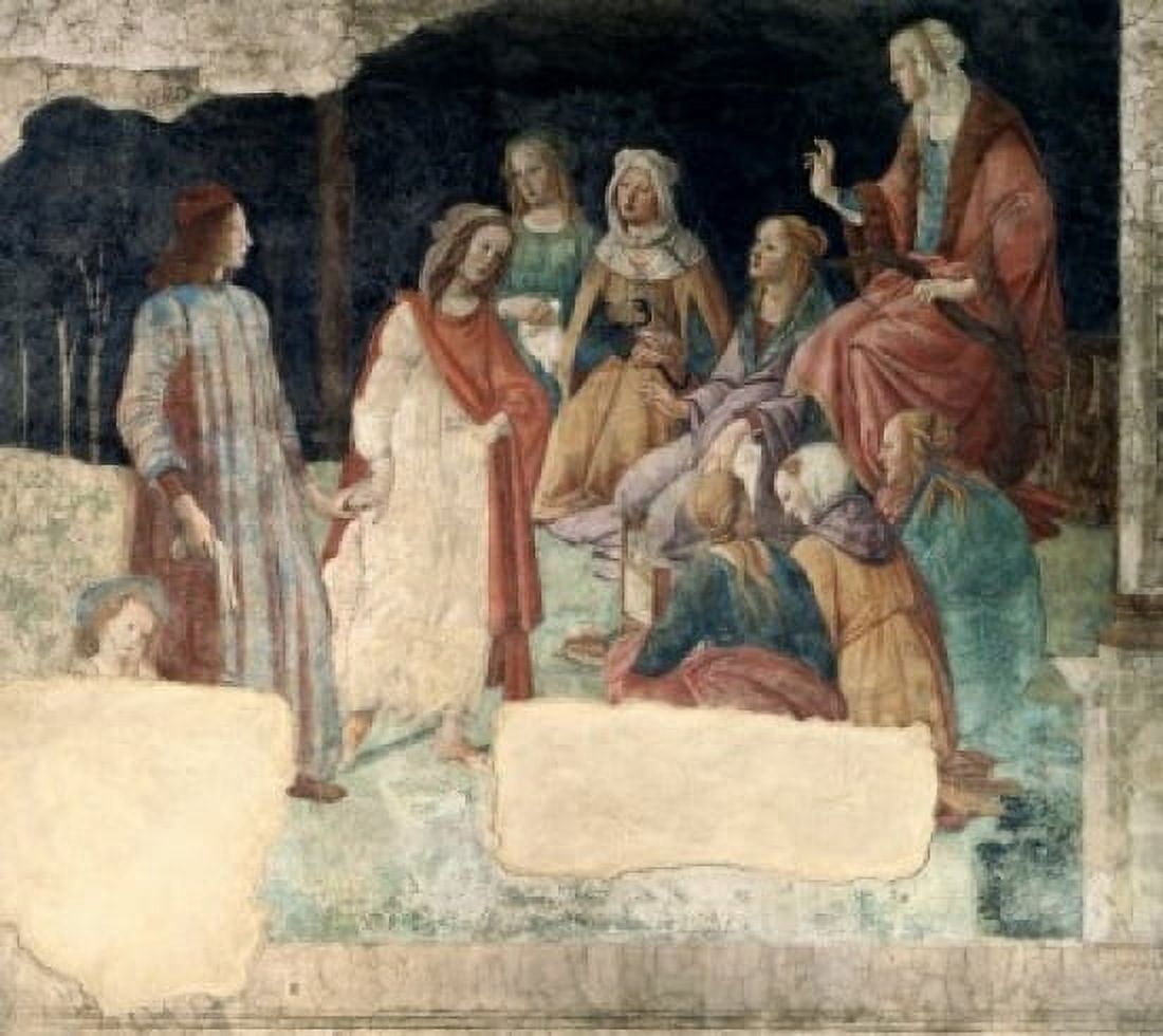 Posterazzi A Young Man is Greeted by the Liberal Arts  15th C Sandro Botticelli (1444-1510Italian ) Fresco Muse du Louvre Paris Canvas Art - Sandro Botticelli (24 x 36)