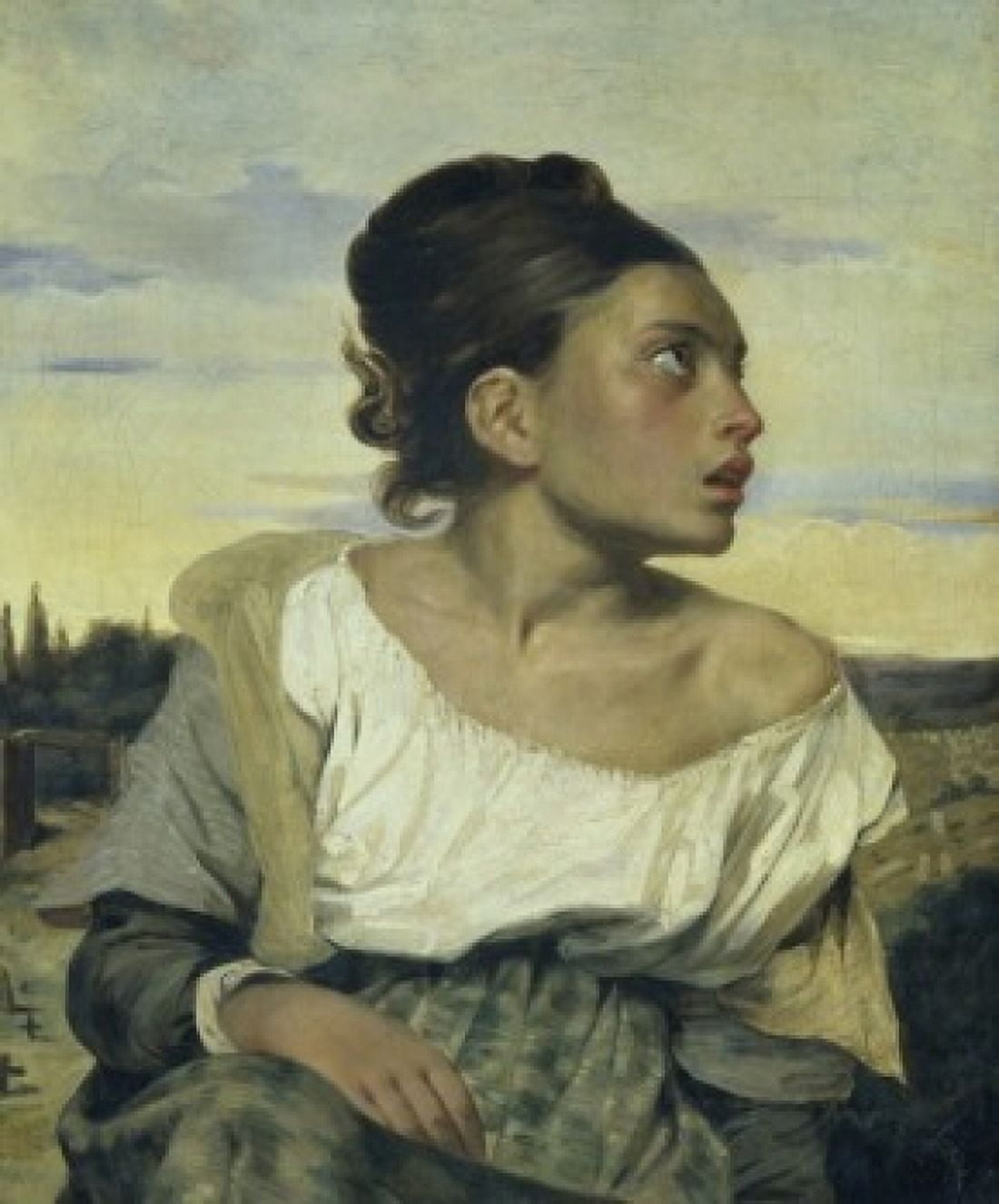 Posterazzi Young Orphan in the Cemetery 1824 Eugene Delacroix (1798-1863 French) Musee du Louvre Paris Canvas Art - Eugene Delacroix (24 x 36)