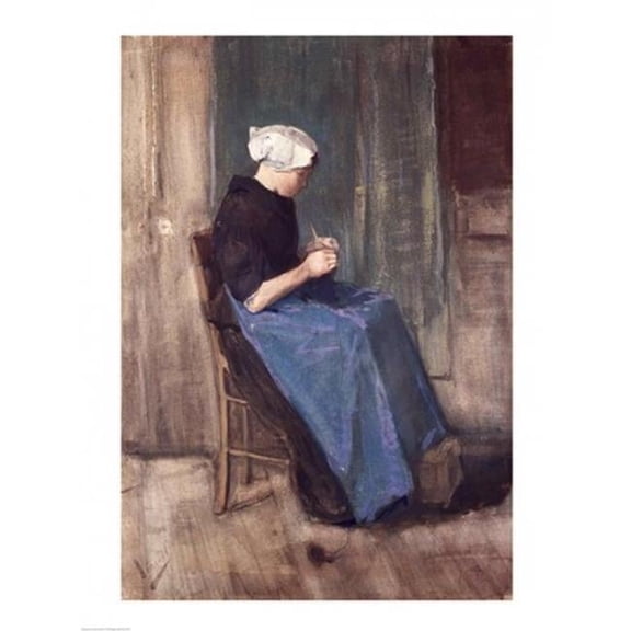 Posterazzi Young Scheveningen Woman Knitting Facing Right Poster Print by Vincent Van Gogh - 18 x 24 in.
