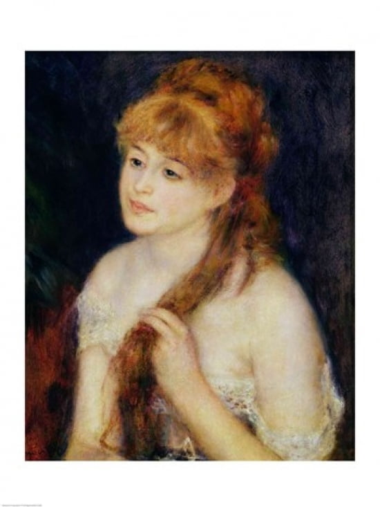 Posterazzi Young Woman Braiding her Hair 1876 Canvas Art - Pierre-Auguste Renoir (24 x 36)