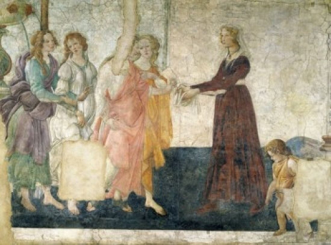 Posterazzi Young Woman Receives Gifts from Venus and the Three Graces by Sandro Botticelli fresco 15th Century (1444-1510) France Paris Musee du Louvre Canvas Art - Sandro Botticelli (24 x 36)