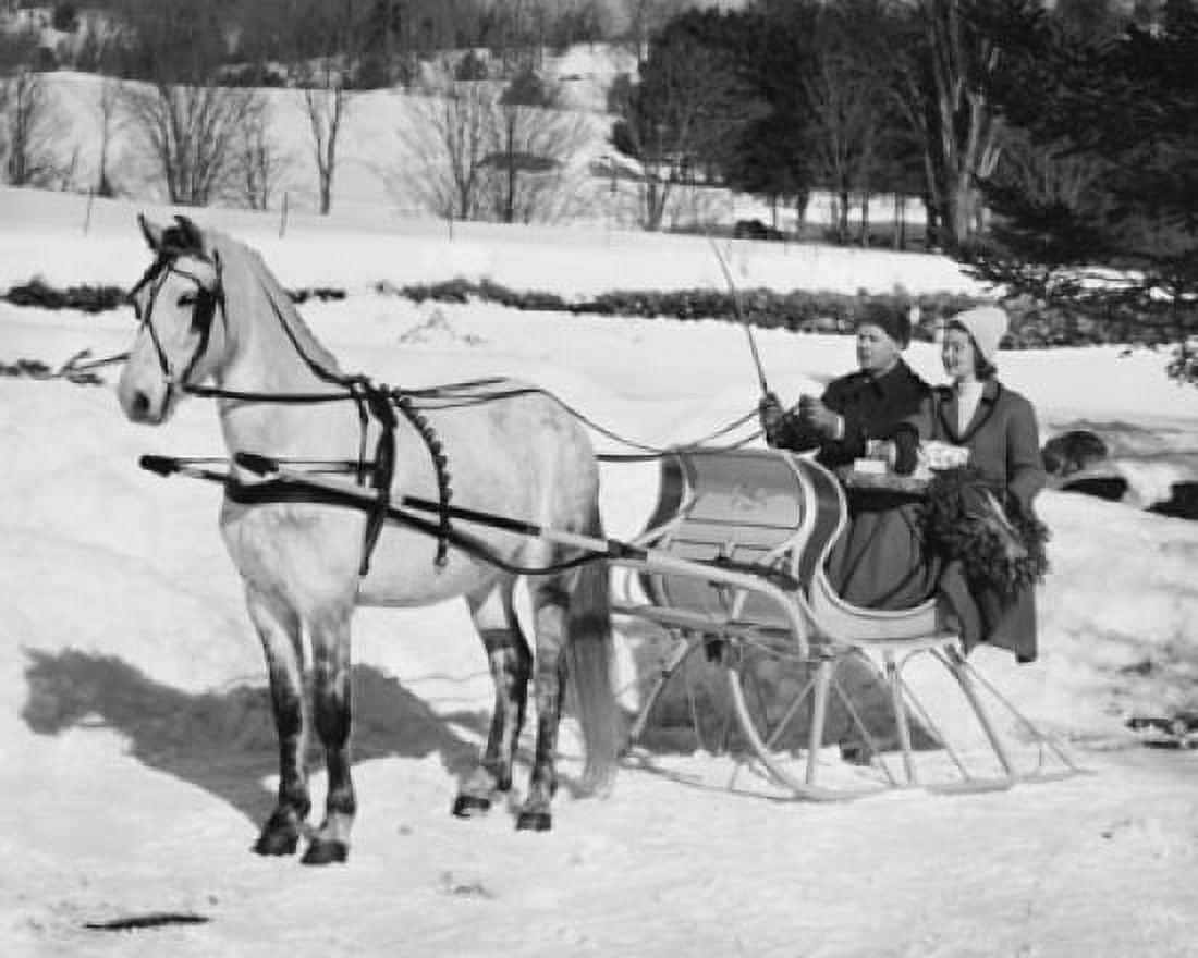 Posterazzi Young couple riding in sleigh pulled by horse Canvas Art - (24 x 36)