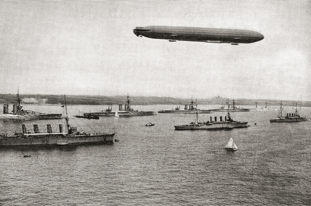 Posterazzi Zeppelin Over Warships In The Kiel Canal Germany During World War I From The Year 1914 Illustrated Canvas Art - Ken Welsh Design Pics (38 x 24)