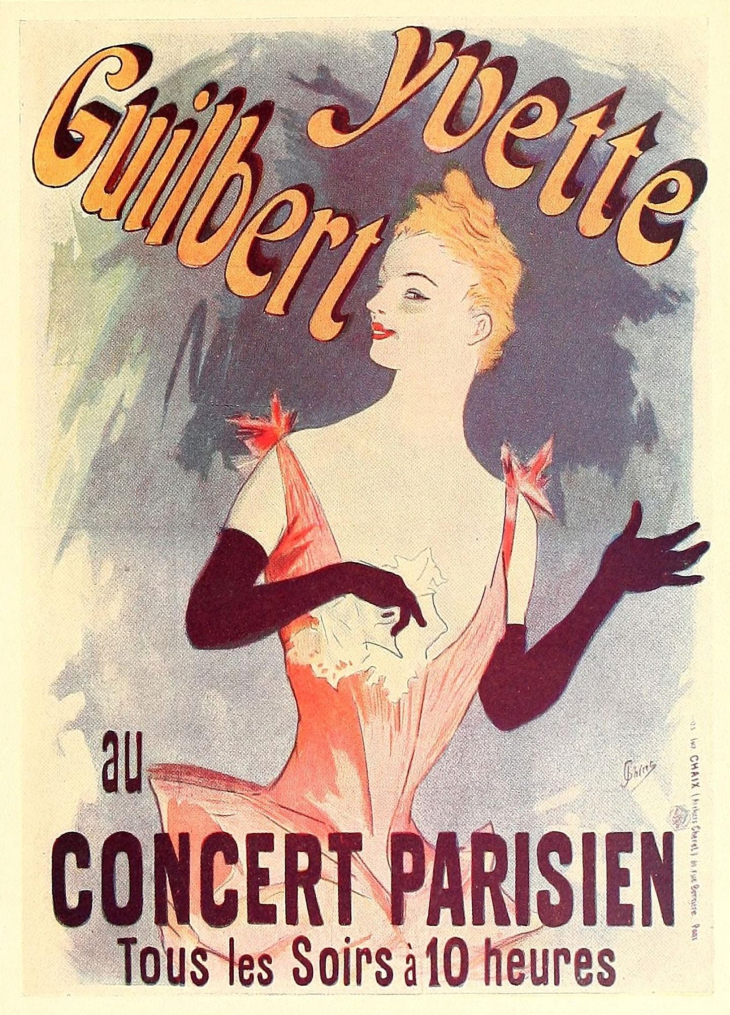 Posters 1913 Yvette Guilbert Canvas Art - Jules Chret (24 x 36)