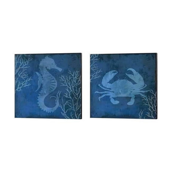 Posters International Studio 'Navy Sea Crab & Sea Horse' Canvas Art (Set of 2)