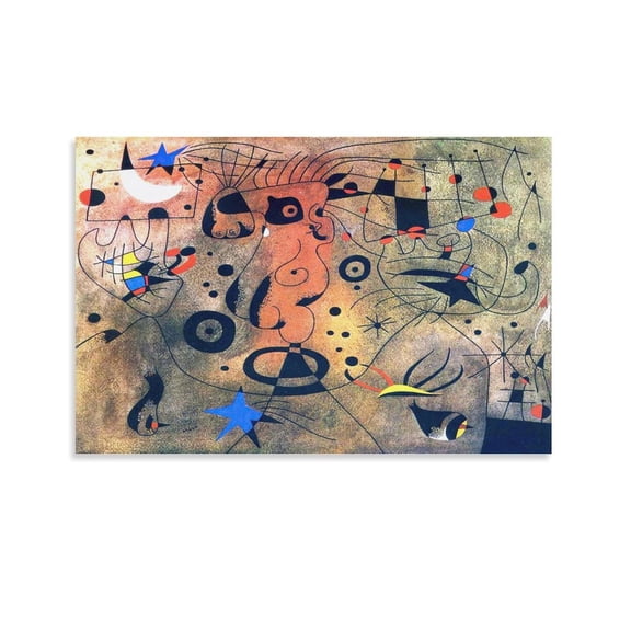 Posters Painter Joan Miró Woman with Blond Armpit Combing Her Hair by The Light of The Stars Abstract Art and Wall Art Picture Print Decor 12x18inch(30x45cm)