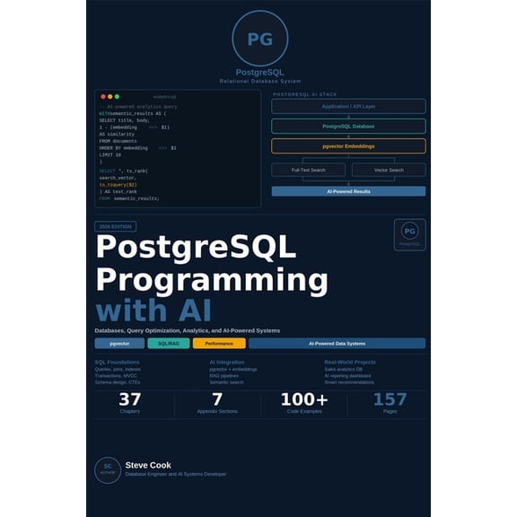 PostgreSQL with AI: A Complete Beginner's Guide to PostgreSQL Databases, Query Optimization, Analytics, and AI-Powered D, (Paperback)
