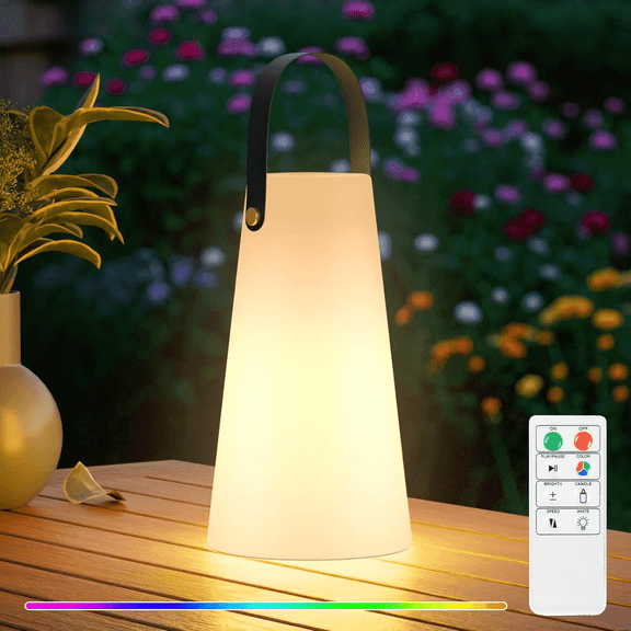 Postlucky 10" Cordless Outdoor LED Lantern Lamp with Dimmmable,Color Changing,Strap,Remote Control,USB for Camping/Home/Decor