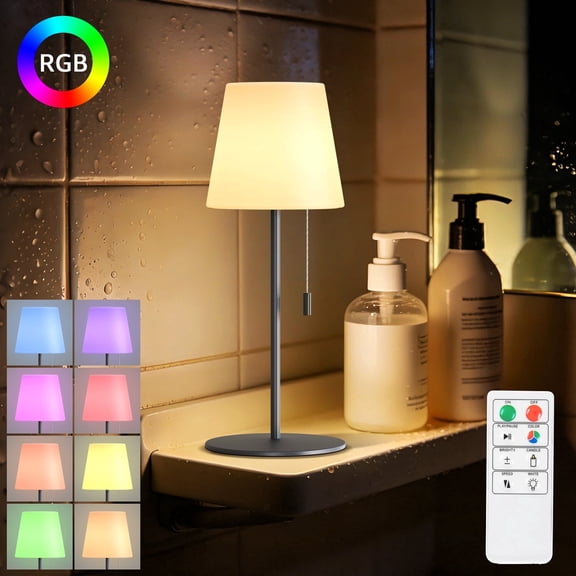 Postlucky Waterproof Shower Lamp, Bathroom Lamp, Cordless Table Lamp with Remote, Multicolor for inside Shower/Bedroom/Bathtub, Gray