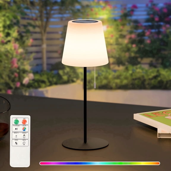 Postlucky 11" Solar LED Table Lamp Dimmable with RGB Multicolor, Remote Control, USB Charging, Indoor/Outdoor, Matte Black