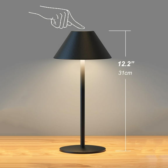 Postlucky 12" Portable LED Table Lamps, 3 Colors Dimmable Cordless Touch Bedside Lights, Black Metal Bracket
