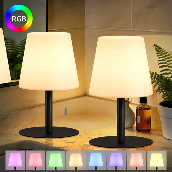 Postlucky Indoor/Outdoor Rechargeable Cordless Table Lamps, 200 Lumens/RGB for Bedroom/Nightstand/Patio, Black (2-Pack)
