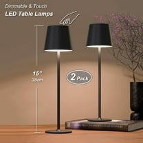 Postlucky 2-Pack 15" Cordless Portable LED Table Lamps Rechargeable, 3 Colors Dimmable Bedside Lights for Bedroom Living Room, Black Metal Bracket