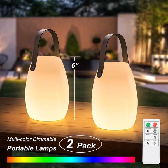 Postlucky 6" Cordless LED Lantern Lamp with Strap,Remote,USB Charging,8 Colors Changing for Home/Patio/Decor, 2 Pack