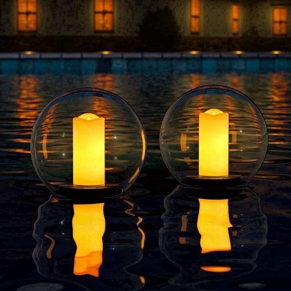 Postlucky Solar Floating Pool Lights with Flameless LED Candlelight for Garden/Porch/Pathway/Yards/Summer, 7.4", 2-Pack