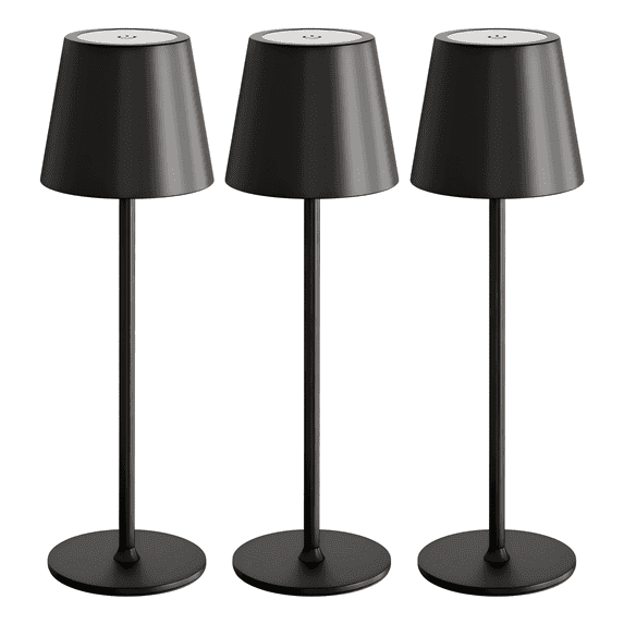 Postlucky 3 Pack 15" Cordless Table Lamp with Touch Dimmer, USB, LED, Matte Black