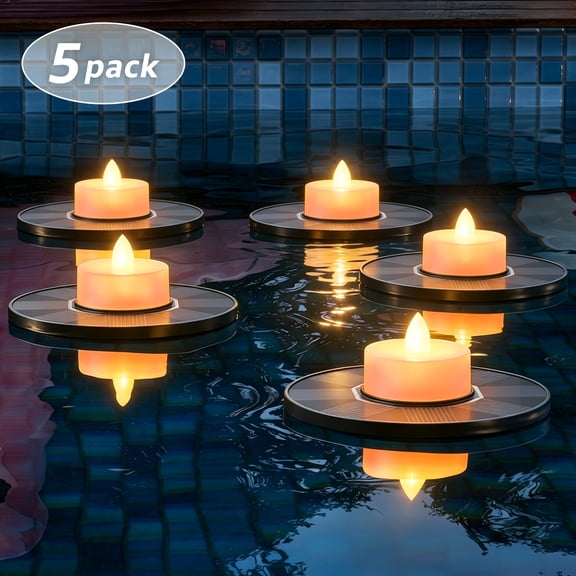 Postlucky Solar Floating Pool Lights with Flameless LED Candlelight for Spa/Bathtub/Bird Baths/Summer, Waterproof, 2", 5-Pack