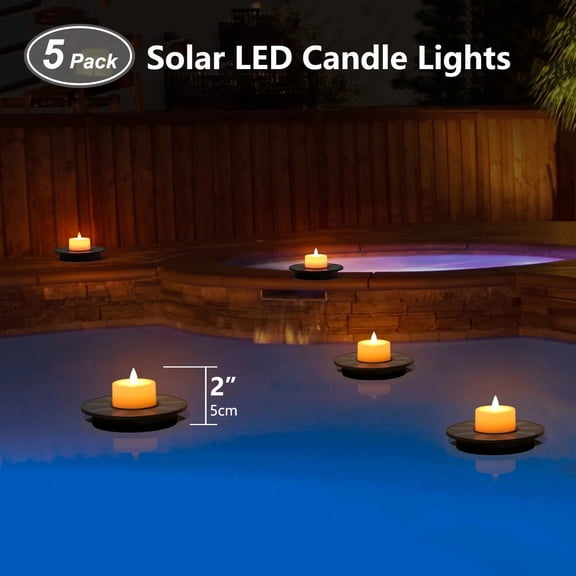 Postlucky 5-Pack 2" Solar Flameless Floating LED Candle Lights, Decor Light for Wedding Party Pool Garden