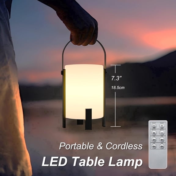 Postlucky 7" Portable Cordless Lantern, USB Dimmable LED Lamp with Rechargeable Battery and Timer for Outdoor Camping Table and Livingroom