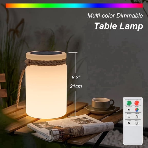 Postlucky 8" Portable Camping Solar Lantern Dimmable RGB Color with Remote Control, Rope Strap, USB Charging for Home/Indoors/Outdoors