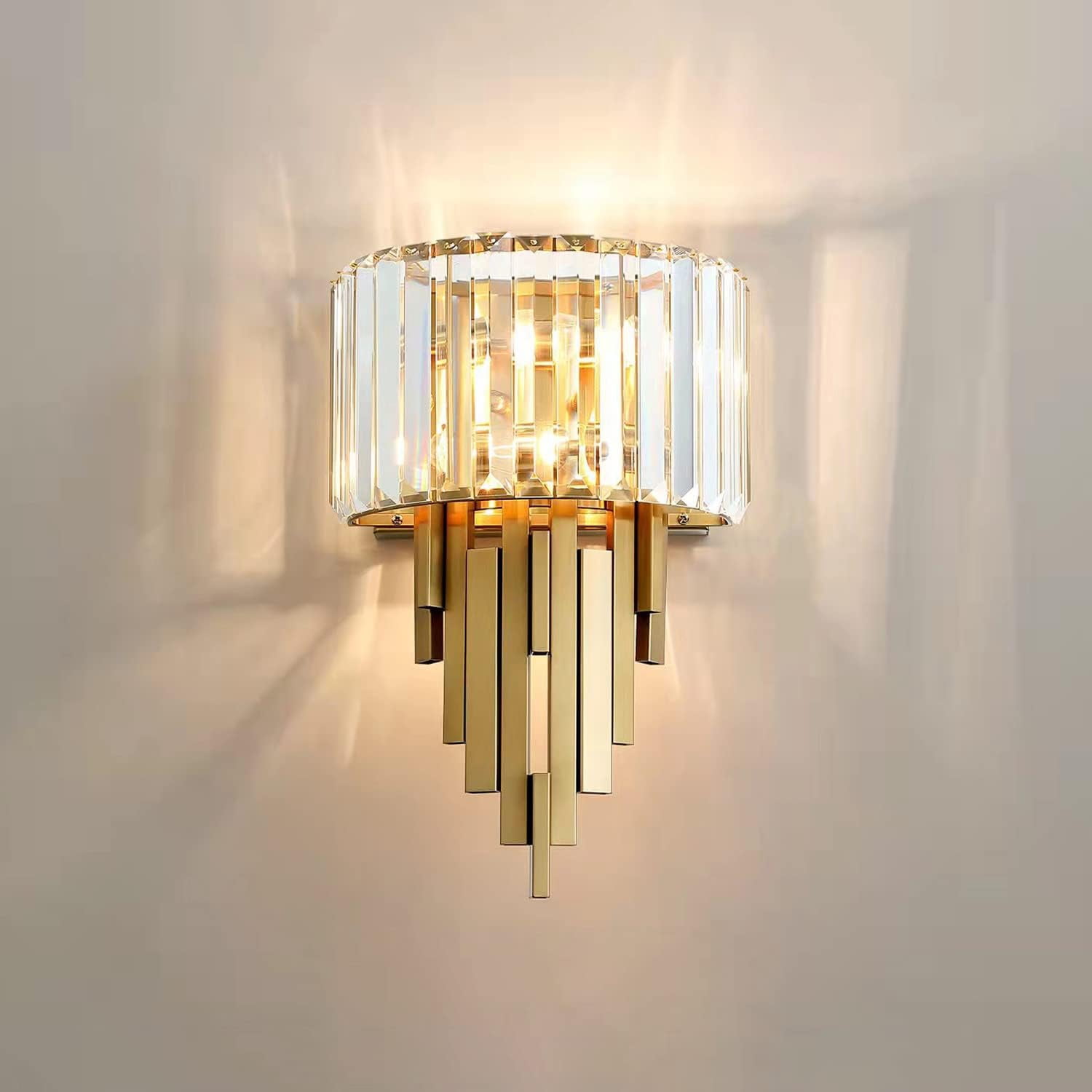 Mid Century Modern 2-Light Wall Sconce - Gold With Milky White Glass Shades, E14 Bulbs
