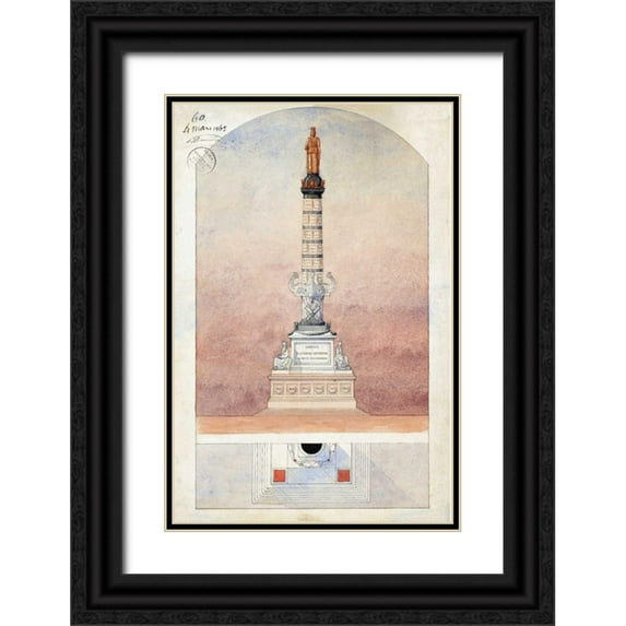 Postolle, Victor 11x14 Black Ornate Wood Framed with Double Matting Museum Art Print Titled - Column of Navarin