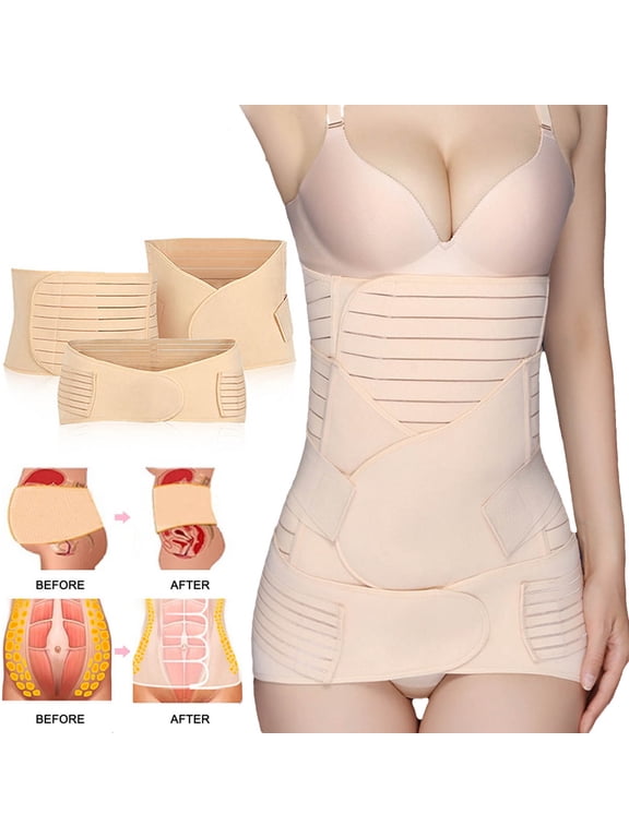 Postpartum Belly Band Wrap,3 in 1 Support Recovery Wrap Girdle Belt Post Pregnancy Belly Waist Post Partum Waist Binder Shapewear,Skin Color-M