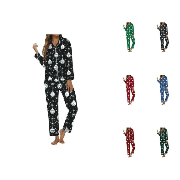 Postpartum Lounge Sets – Cozy Pajamas for Women Set & Maternity Wear Women's Christmas Christmas Printed Button Pocket Long Sleeve Trousers Home Pajama Set