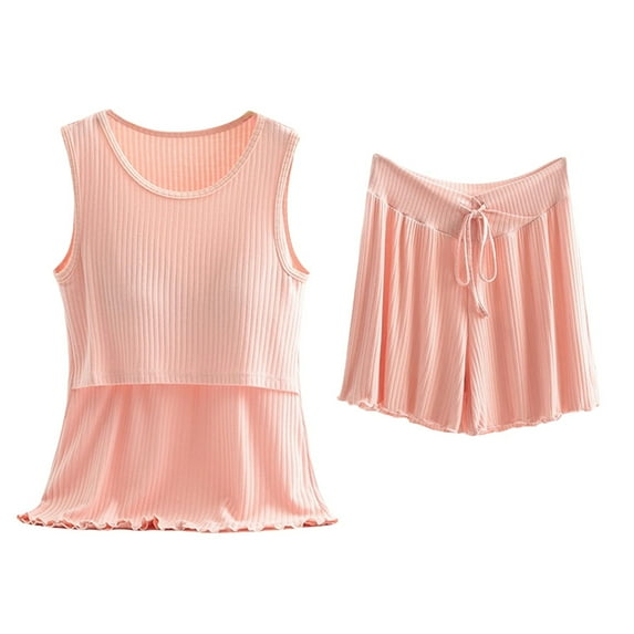 Postpartum Lounge Sets for Women! Audhol Women's Cotton Pyjamas Short Pyjama Set Sleeveless Shirt Function Maternity Fashion Pyjamas Short Sleepwear for Pregnancy Maternity Pajamas for Women Pink M
