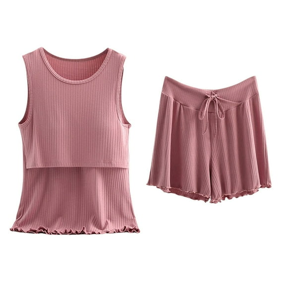 Postpartum Lounge Sets for Women! Audhol Women's Cotton Pyjamas Short Pyjama Set Sleeveless Shirt Function Maternity Fashion Pyjamas Short Sleepwear for Pregnancy Maternity Pajamas for Women Red 3XL