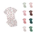 thumbnail image 1 of Postpartum Pajamas – Soft Cotton Lounge Set Women's Casual Printed Pyjama Set Silk Satin Short Sleeve Button Down Top And Shorts Set, 1 of 4