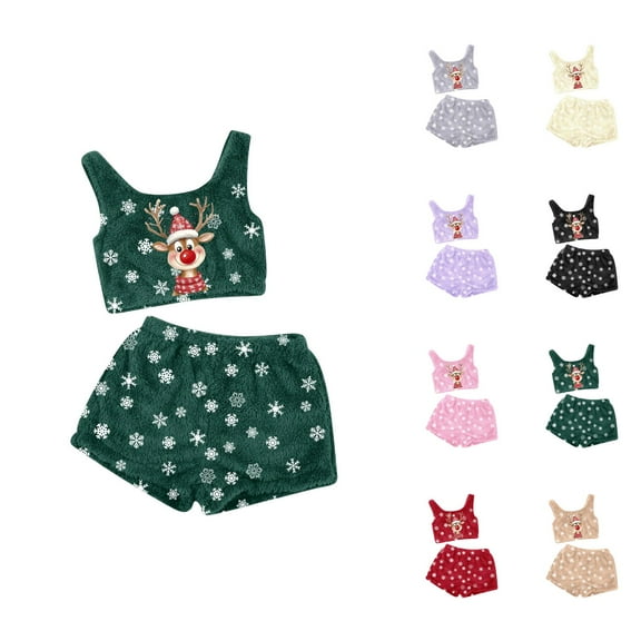 Postpartum Pajamas – Soft Cotton Lounge Set Women's Christmas Printing Two Piece Set Tank Top And Shorts Comfortable Sleepwear And Loungewear Outfit