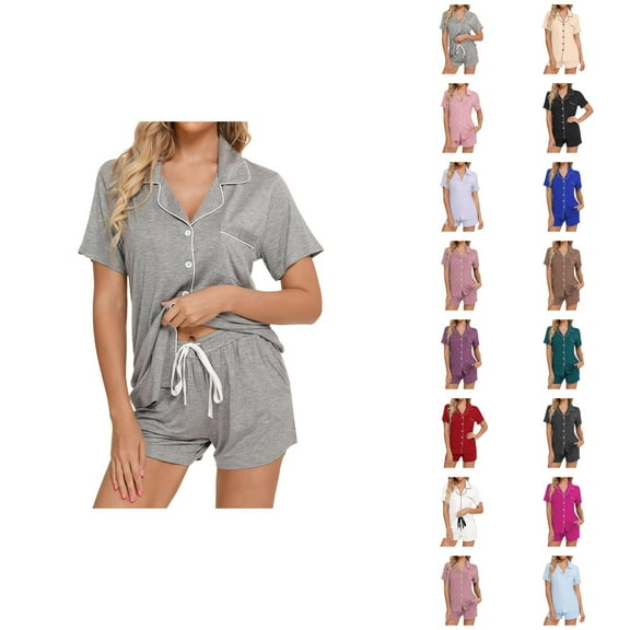 Postpartum Pajamas – Soft Maternity Set Womens Pajamas Set Short Sleeve Sleepwear Button Down Nightwear Shorts Soft Home Wear Sets